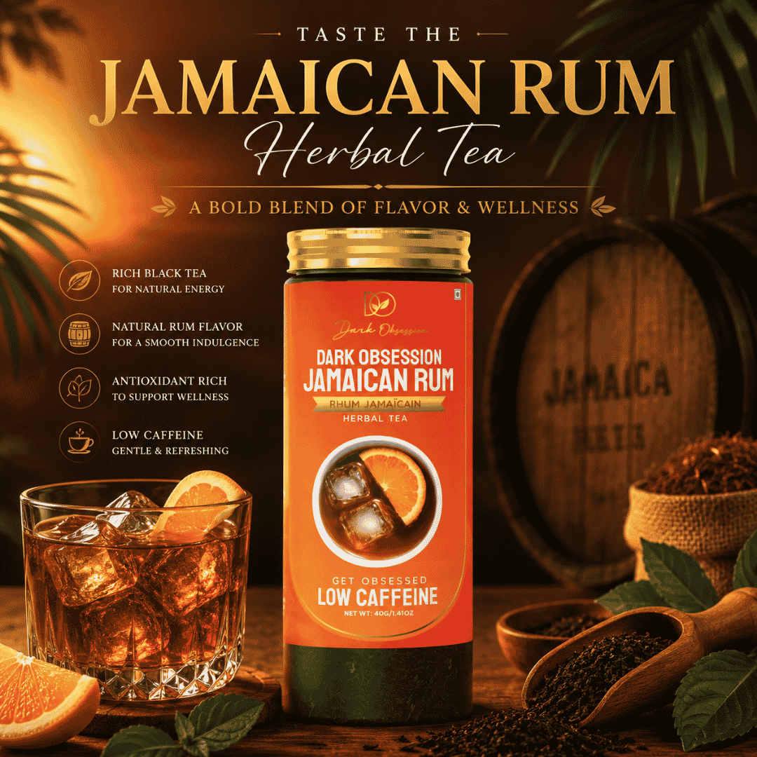 Premium Jamaican Rum Tea herbal blend with black tea and natural rum flavor from trusted tea suppliers in India for global export.